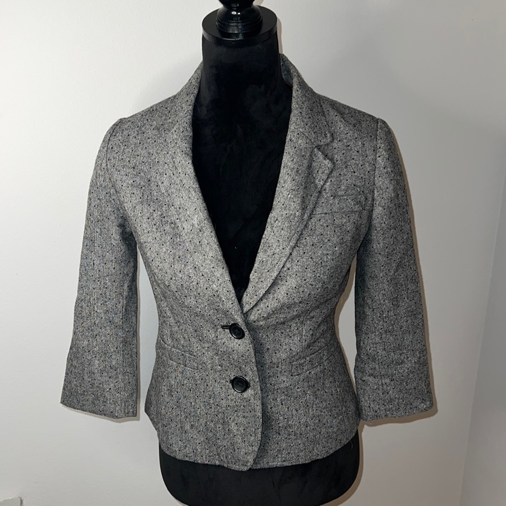 Banana Republic Sz 2 P speckled black blazer suit jacket 3/4‎ sleeves